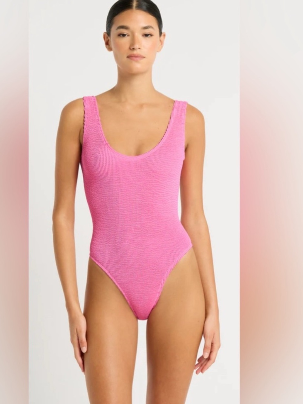 New Bond-Eye 💗Candy Pink 💗Textured Scoop One-Piece Swimsuit